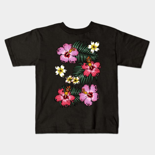 Summer Flowers Pug Kids T-Shirt by huebucket